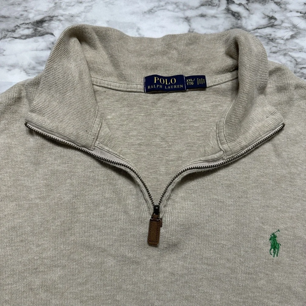 Polo Ralph Lauren Sweater Mens Size 2XL Ivory Beige Long Sleeve 1/4 Zip‎ Cotton